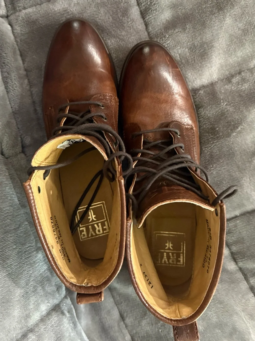 Frye Chestnut Brown Leather Lace-Up Ankle Booties